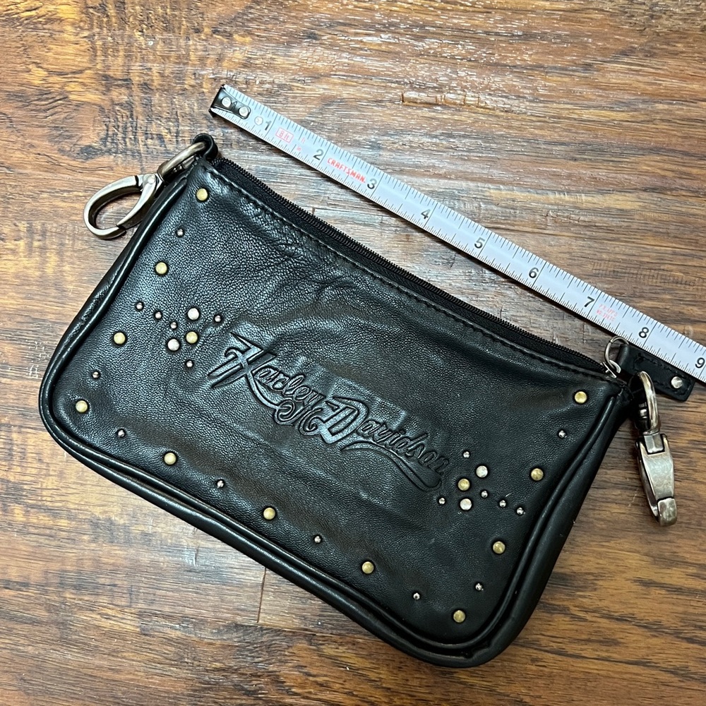 Harley-Davidson Ladies Black Leather Clip-on Pouch with Gold Accents